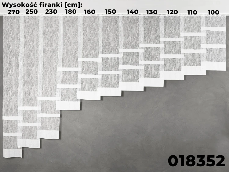 Firanka żakardowa ze wzorem pasowym, wysokość 270cm, kolor biały