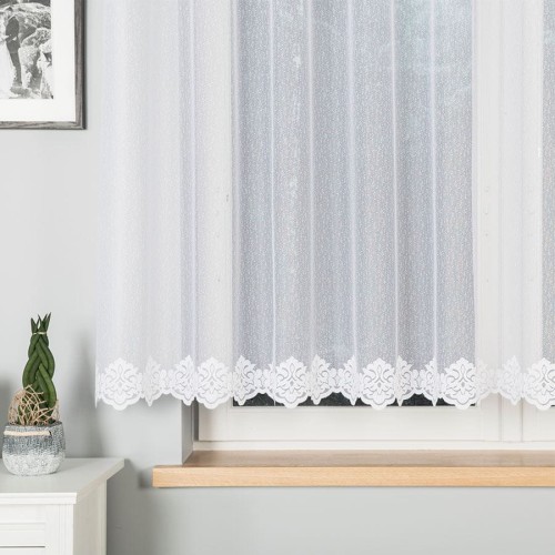 Firanka żakardowa ze wzorem na samym dole, wysokość 150cm, kolor biały