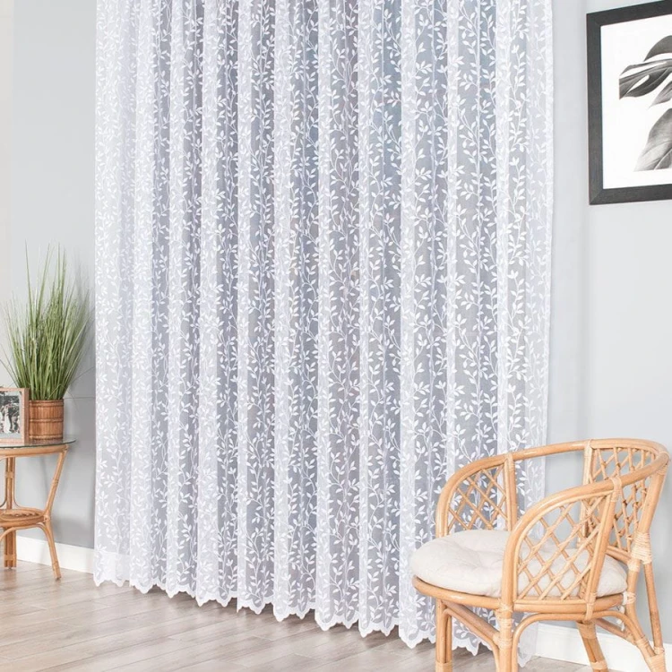 Firanka żakardowa ze wzorem, wysokość 220cm, kolor biały