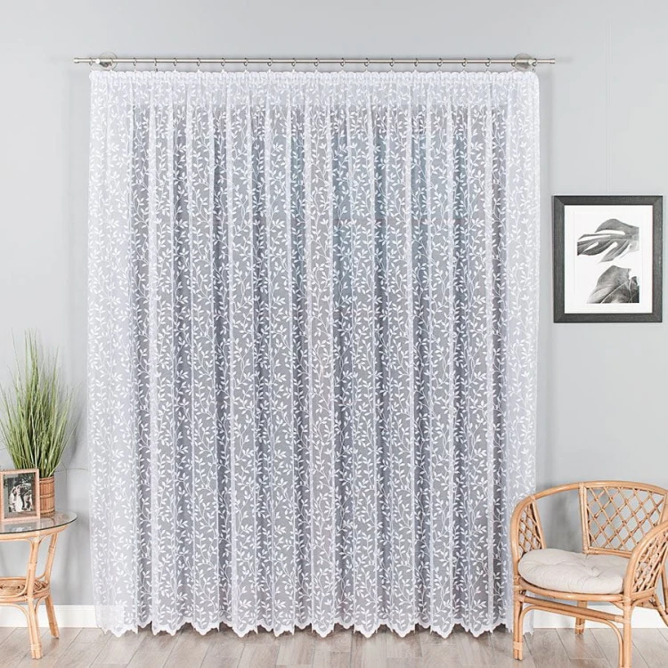 Firanka żakardowa ze wzorem, wysokość 220cm, kolor biały