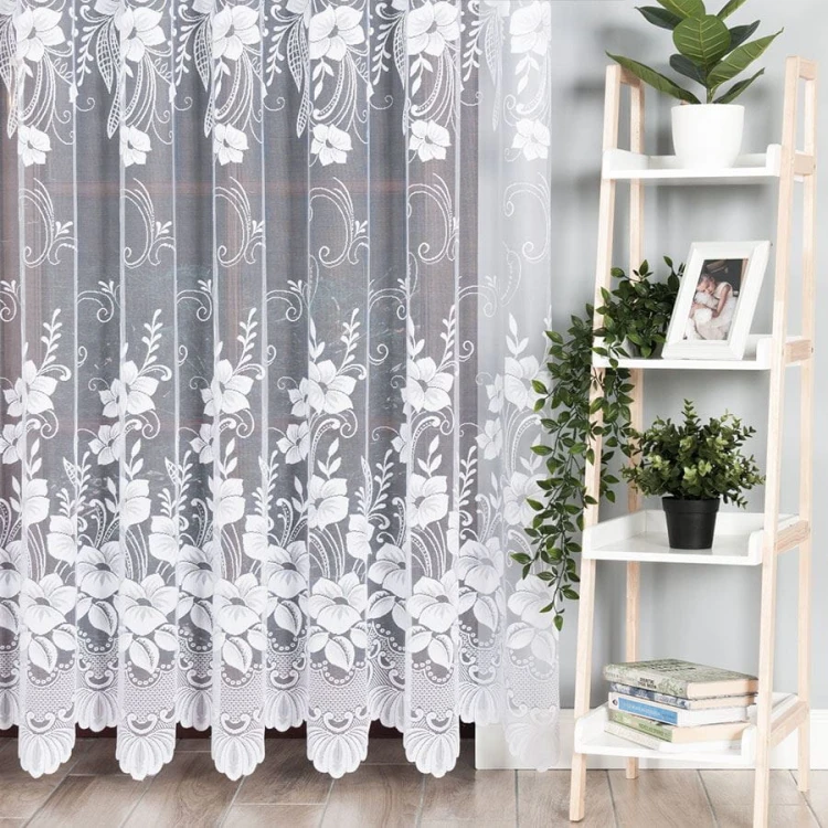 Firanka żakardowa ze wzorem, wysokość 250cm, kolor biały