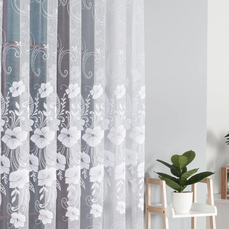 Firanka żakardowa ze wzorem, wysokość 250cm, kolor biały