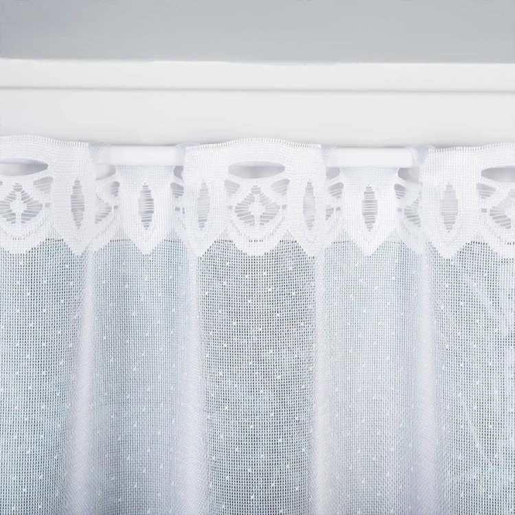 Firanka żakardowa ze wzorem pasowym, wysokość 110cm, kolor biały