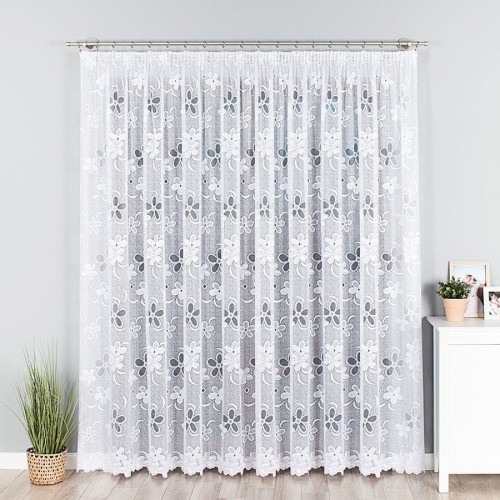 Firanka żakardowa ze wzorem, wysokość 300cm, kolor biały