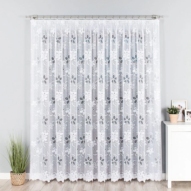 Firanka żakardowa ze wzorem, wysokość 300cm, kolor biały