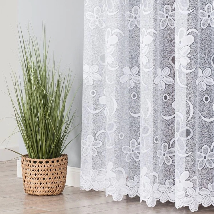 Firanka żakardowa ze wzorem, wysokość 300cm, kolor biały