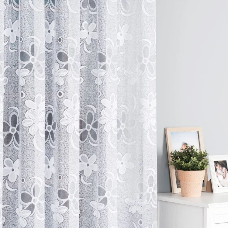 Firanka żakardowa ze wzorem, wysokość 300cm, kolor biały