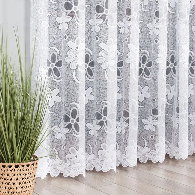 Firanka żakardowa ze wzorem, wysokość 300cm, kolor biały