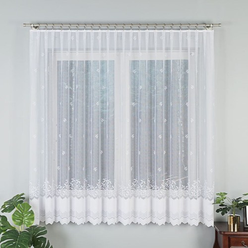 Firanka żakardowa ze wzorem, wysokość 180cm, kolor biały