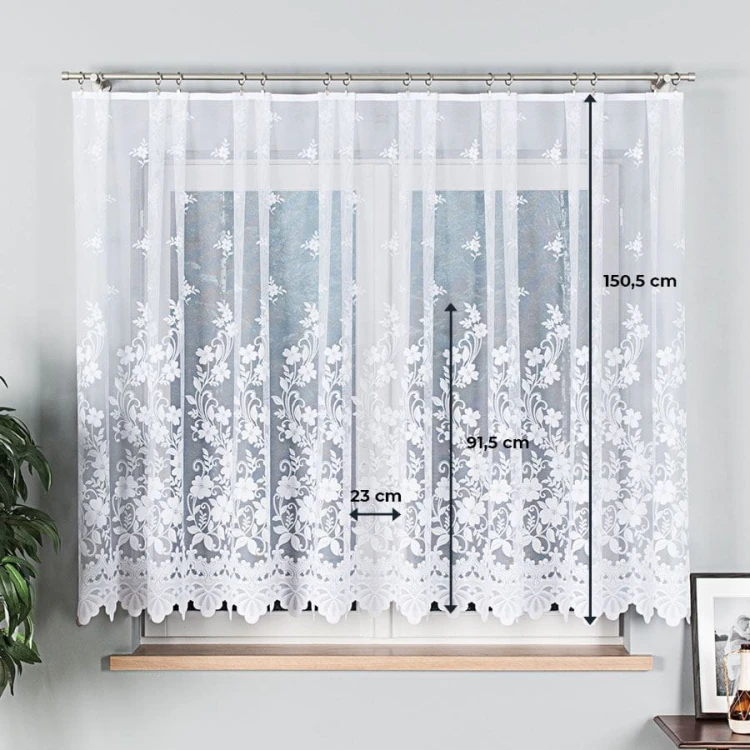 Firanka żakardowa ze wzorem, wysokość 150cm, kolor biały