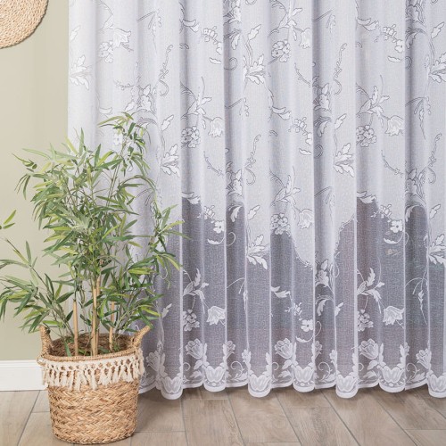 Firanka żakardowa ze wzorem, wysokość 230cm, kolor biały