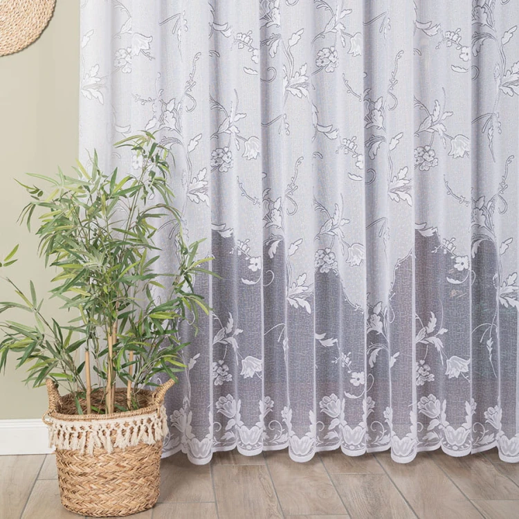 Firanka żakardowa ze wzorem, wysokość 230cm, kolor biały