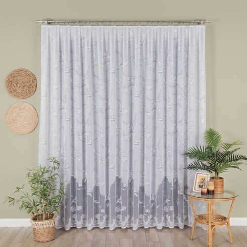 Firanka żakardowa ze wzorem, wysokość 230cm, kolor biały