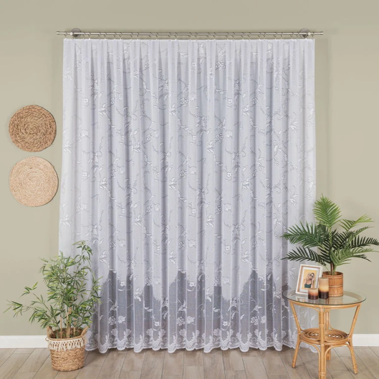 Firanka żakardowa ze wzorem, wysokość 230cm, kolor biały