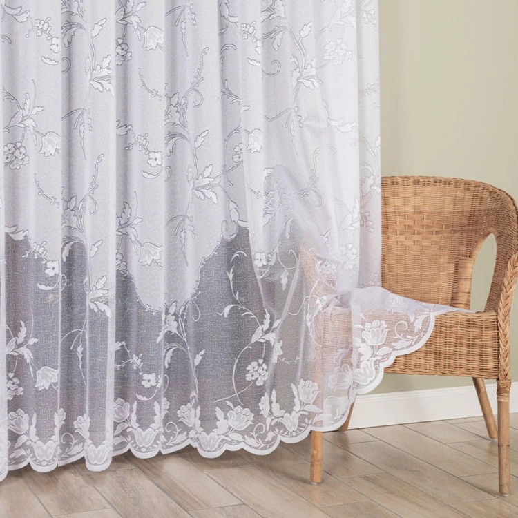 Firanka żakardowa ze wzorem, wysokość 230cm, kolor biały