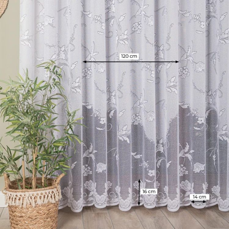 Firanka żakardowa ze wzorem, wysokość 230cm, kolor biały