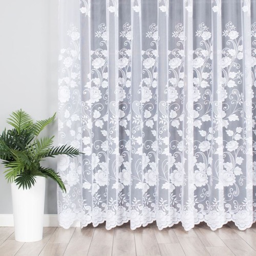 Firanka żakardowa ze wzorem, wysokość 250cm, kolor biały