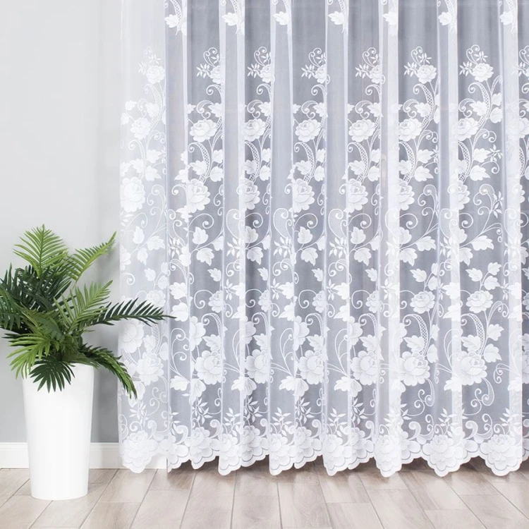 Firanka żakardowa ze wzorem, wysokość 250cm, kolor biały