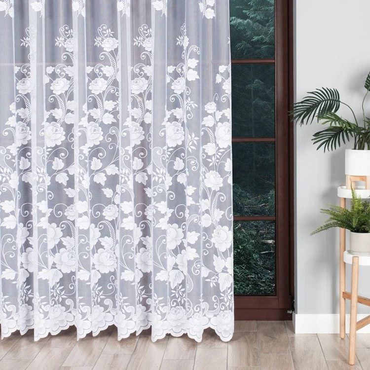 Firanka żakardowa ze wzorem, wysokość 250cm, kolor biały