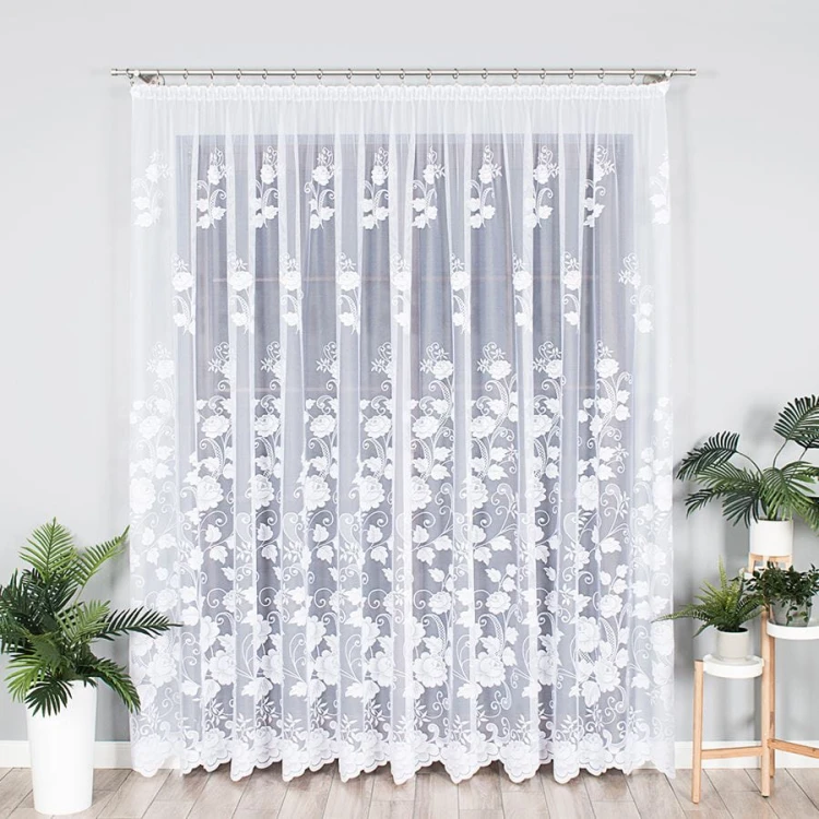 Firanka żakardowa ze wzorem, wysokość 250cm, kolor biały