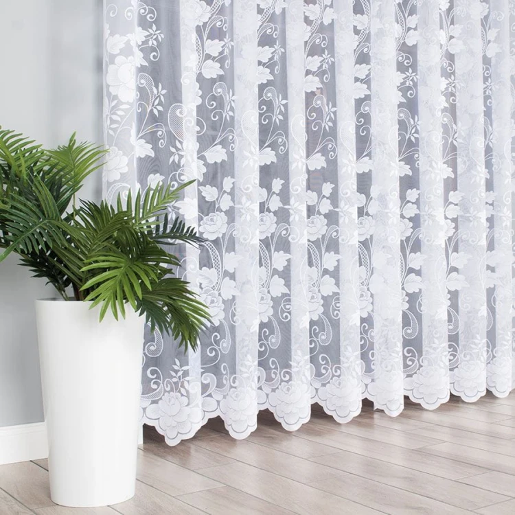 Firanka żakardowa ze wzorem, wysokość 250cm, kolor biały