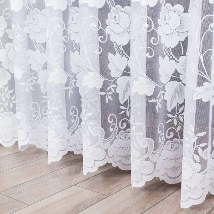 Firanka żakardowa ze wzorem, wysokość 250cm, kolor biały