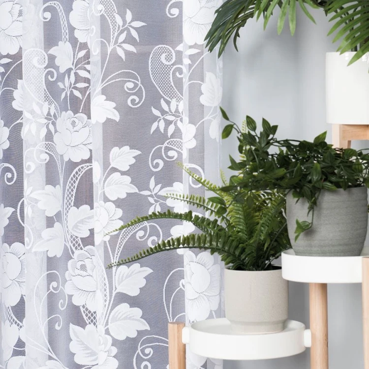 Firanka żakardowa ze wzorem, wysokość 250cm, kolor biały