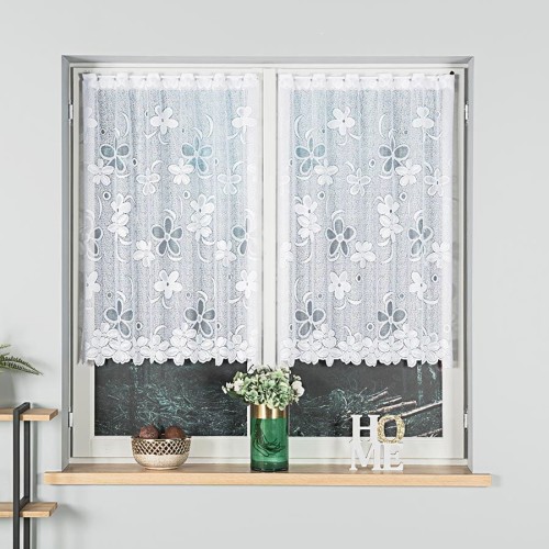 Firanka żakardowa ze wzorem, wysokość 110cm, kolor biały