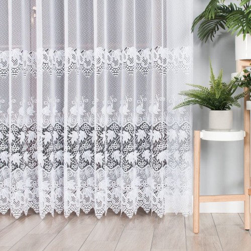 Firanka żakardowa ze wzorem pasowym, wysokość 250cm, kolor biały