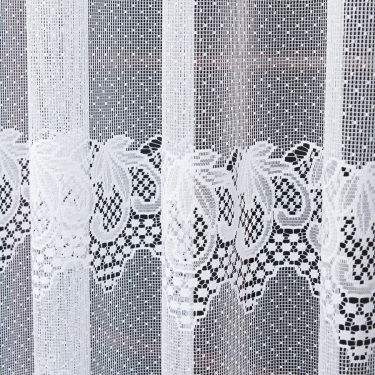 Firanka żakardowa ze wzorem pasowym, wysokość 250cm, kolor biały