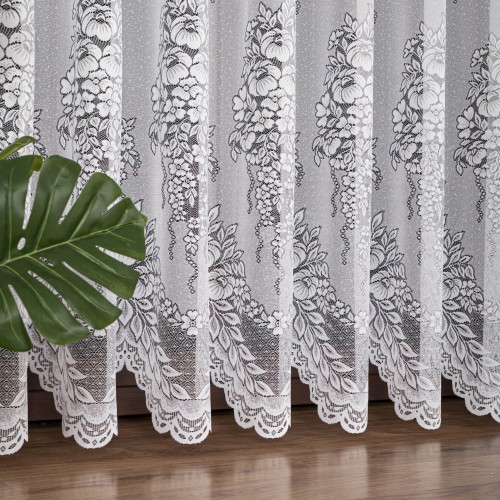 Firanka żakardowa ze wzorem, wysokość 220cm, kolor biały