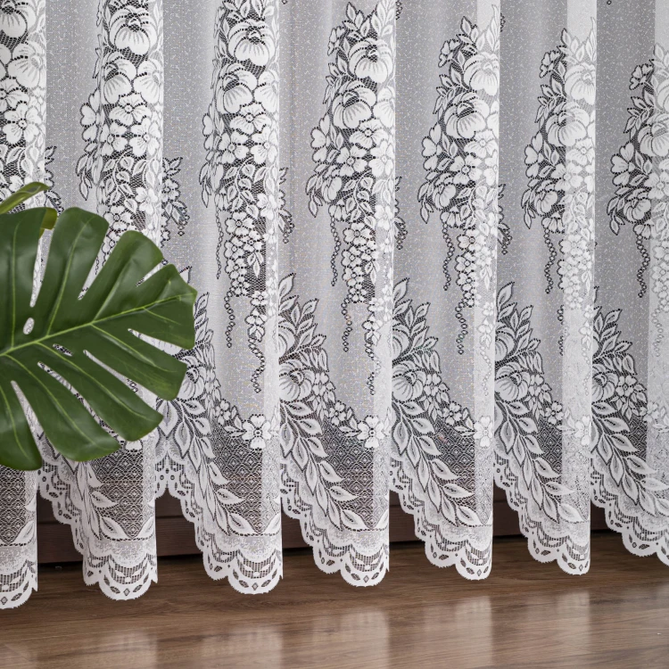 Firanka żakardowa ze wzorem, wysokość 220cm, kolor biały