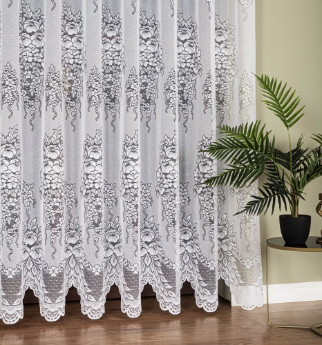 Firanka żakardowa ze wzorem, wysokość 220cm, kolor biały