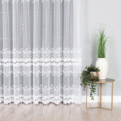 Firanka żakardowa ze wzorem pasowym, wysokość 200cm, kolor biały