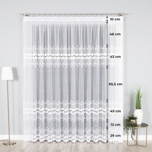 Firanka żakardowa ze wzorem pasowym, wysokość 200cm, kolor biały