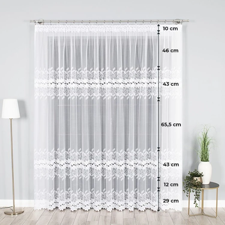 Firanka żakardowa ze wzorem pasowym, wysokość 250cm, kolor biały