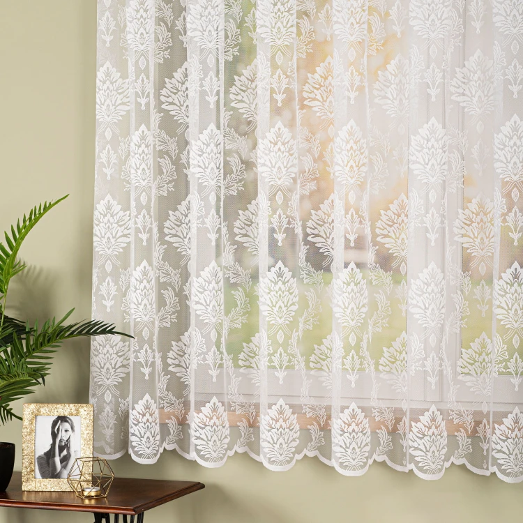 Firanka żakardowa ze wzorem, wysokość 175cm, kolor biały