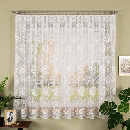 Firanka żakardowa ze wzorem, wysokość 175cm, kolor biały