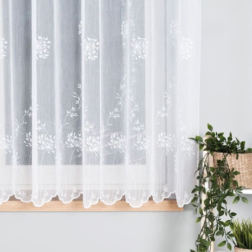 Firanka haftowana ze wzorem pasowym, wysokość 160cm, kolor 001 biały 053801/464/001/000160/1