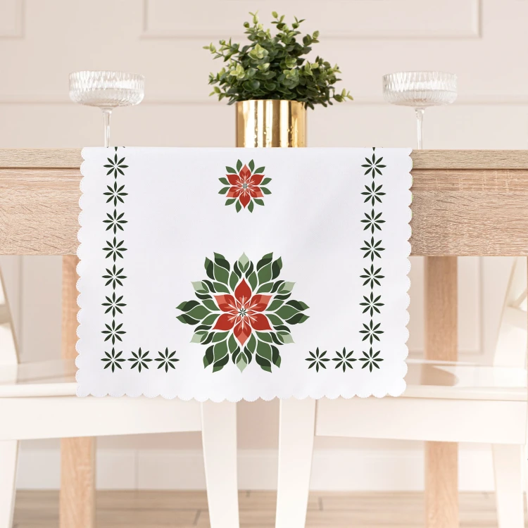 FOLK, GWIAZDA BETLEJEMSKA Bieżnik NINA WODOODPORNA, 38x140cm, kolor biały