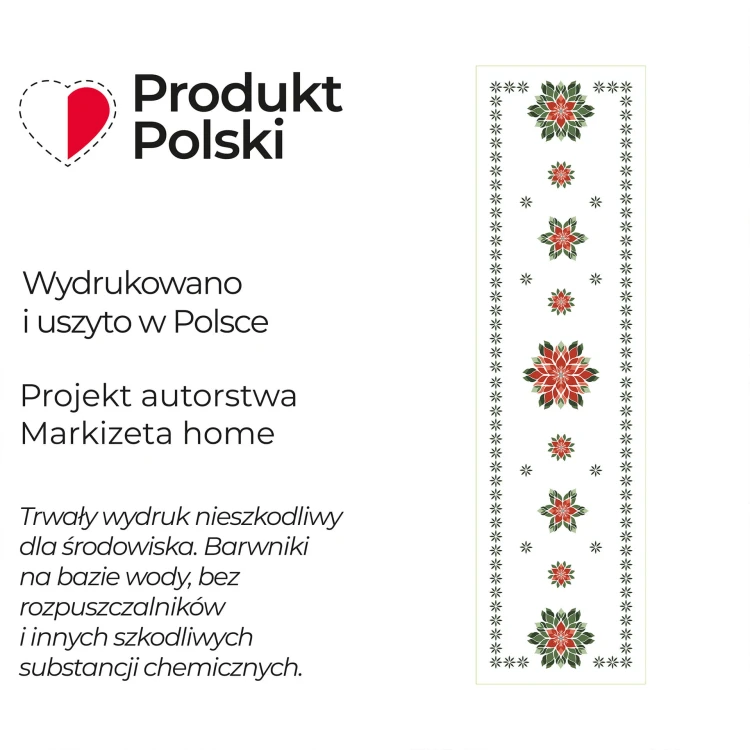 FOLK, GWIAZDA BETLEJEMSKA Bieżnik NINA WODOODPORNA, 38x140cm, kolor biały