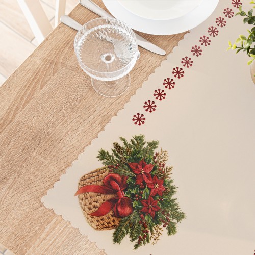 BUKIET W KOSZYKU Z EFEKTEM WYSZYWANIA Bieżnik NINA WODOODPORNA, 50x100cm, kolor beżowy