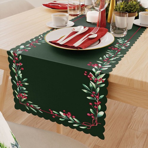 JARZĘBINA Bieżnik NINA WODOODPORNA, 38x180cm, kolor zielony