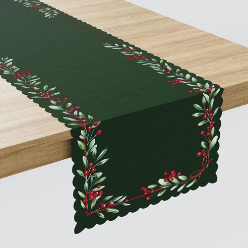 JARZĘBINA Bieżnik NINA WODOODPORNA, 38x180cm, kolor zielony