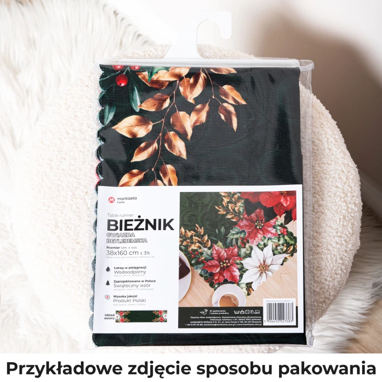 JARZĘBINA Bieżnik NINA WODOODPORNA, 38x180cm, kolor zielony