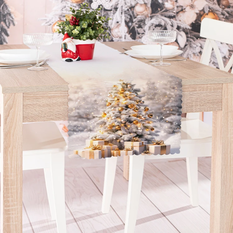 ZŁOTA CHOINKA Bieżnik NINA WODOODPORNA, 38x160cm, kolor biało-złoty