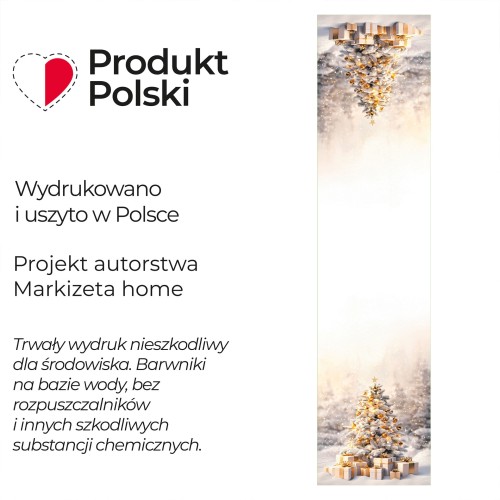 ZŁOTA CHOINKA Bieżnik NINA WODOODPORNA, 38x160cm, kolor biało-złoty