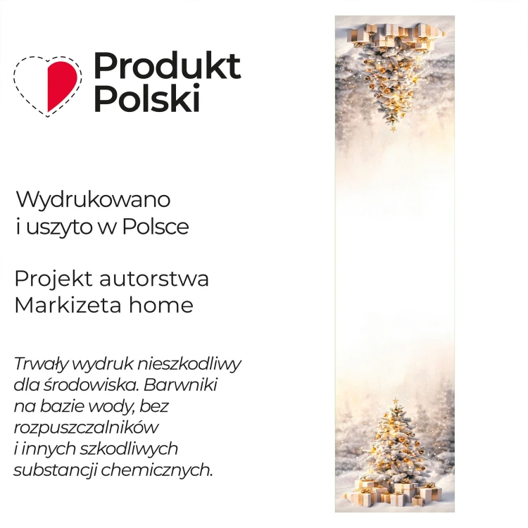 ZŁOTA CHOINKA Bieżnik NINA WODOODPORNA, 38x160cm, kolor biało-złoty
