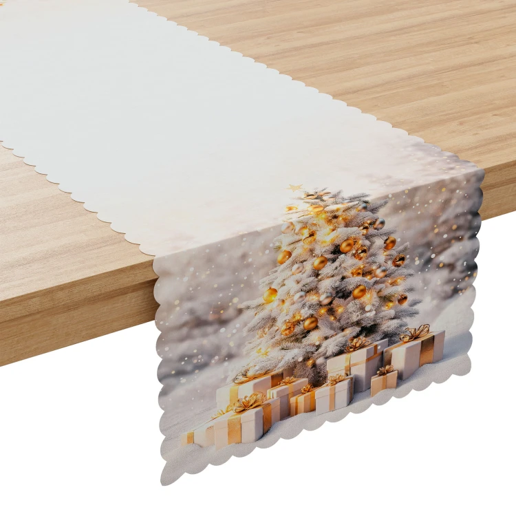 ZŁOTA CHOINKA Bieżnik NINA WODOODPORNA, 38x160cm, kolor biało-złoty