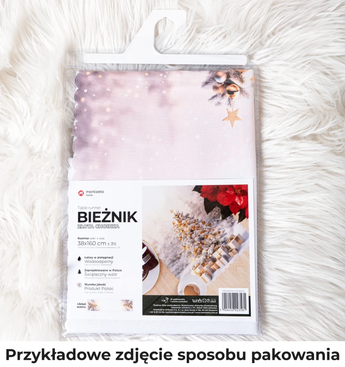 ZŁOTA CHOINKA Bieżnik NINA WODOODPORNA, 38x160cm, kolor biało-złoty